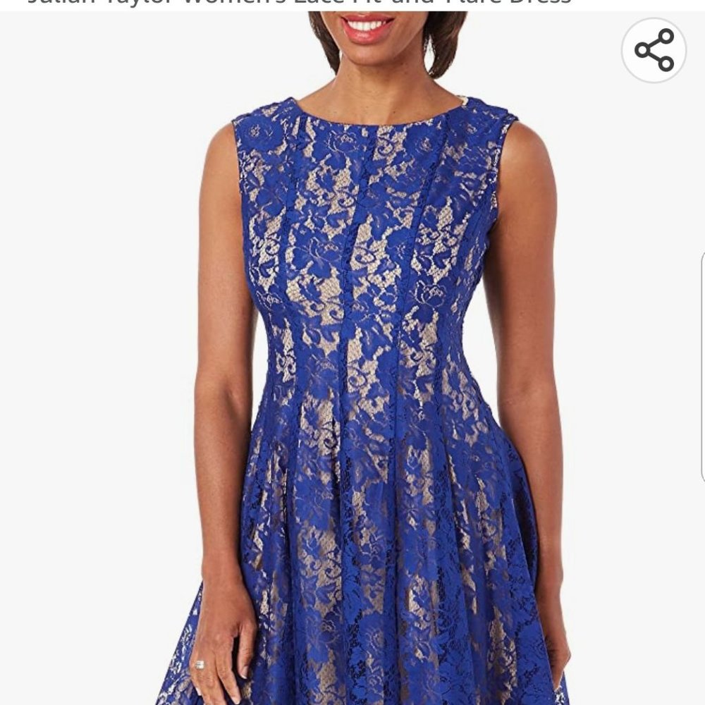 Julian Taylor's Women's Rose Lace Fit and Flare Dress, Size 8, Royal/Nude